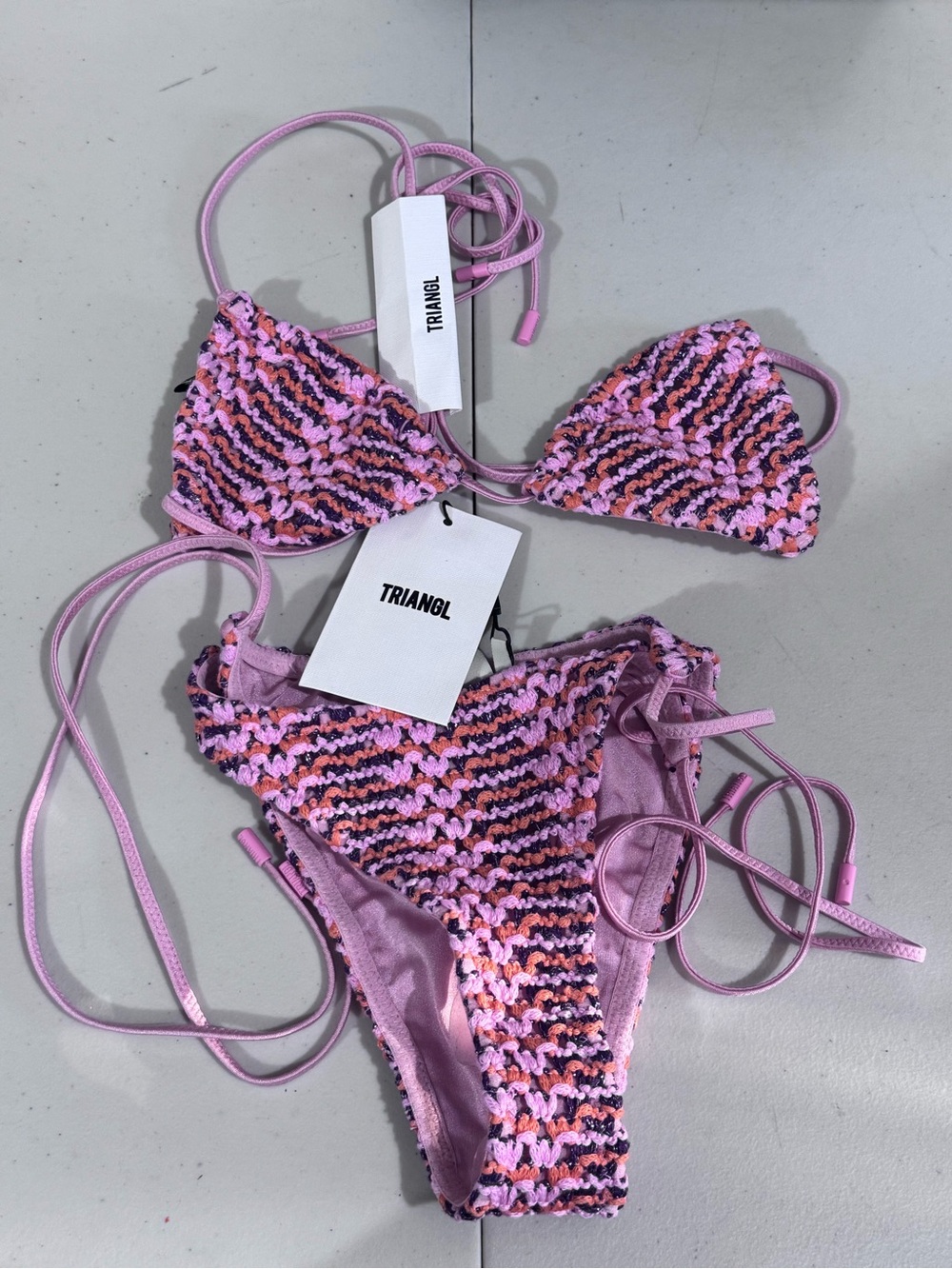 triangl swimwear Pink & Purple Crochet Triangle String Bikini